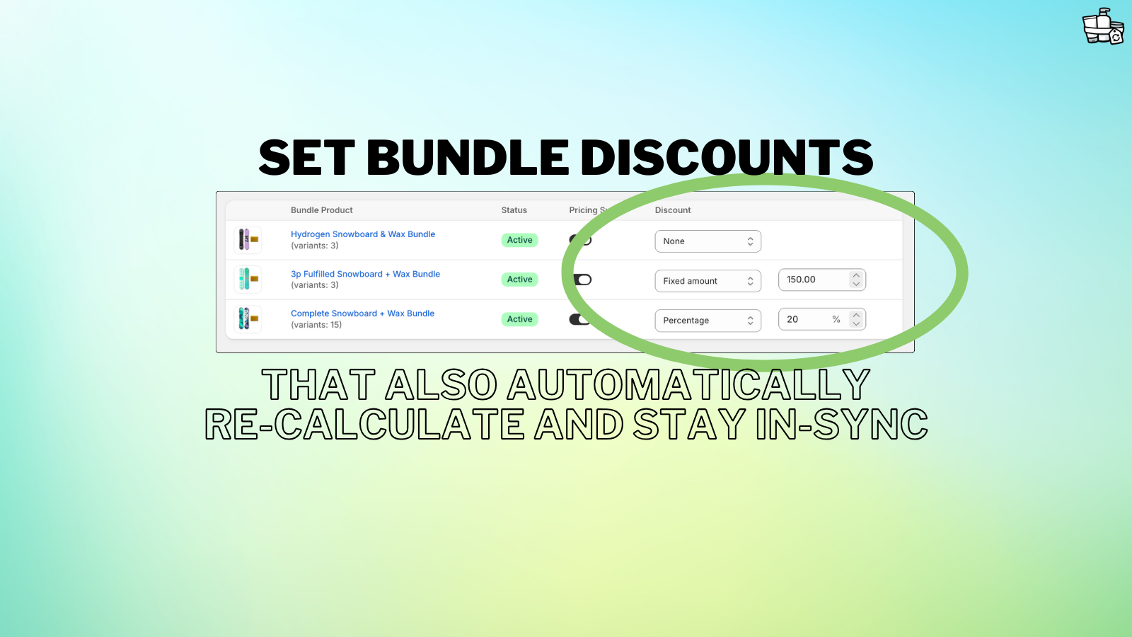 Set bundle discounts that stay in sync